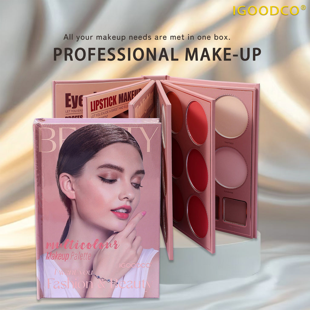Igoodco 67-Color Compact Cosmetic Palette, Highly Pigmented Shimmer Matte Eyeshadow, Lip Gloss, Highlighter, Blush & Repair Multifunctional Book-Shape On-the-Go Makeup Kit