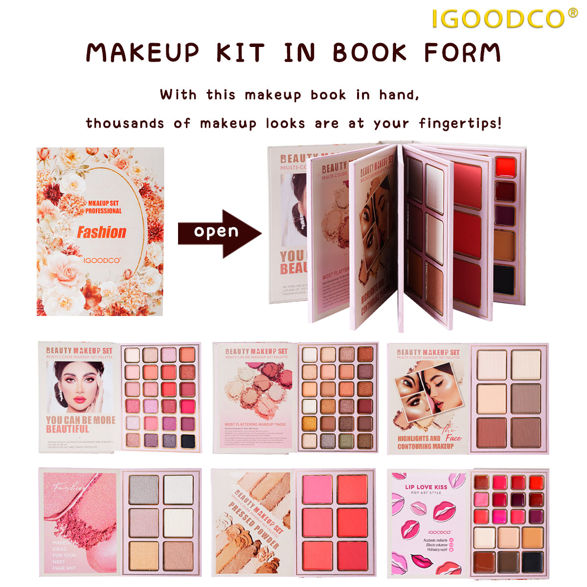 Igoodco Multi-Use Cosmetic Palette Set (IG3148, 1-Piece) – Matte Shimmer Glitter Pigment Eyeshadow, Lip Gloss, Highlighting Product for Eye Makeup