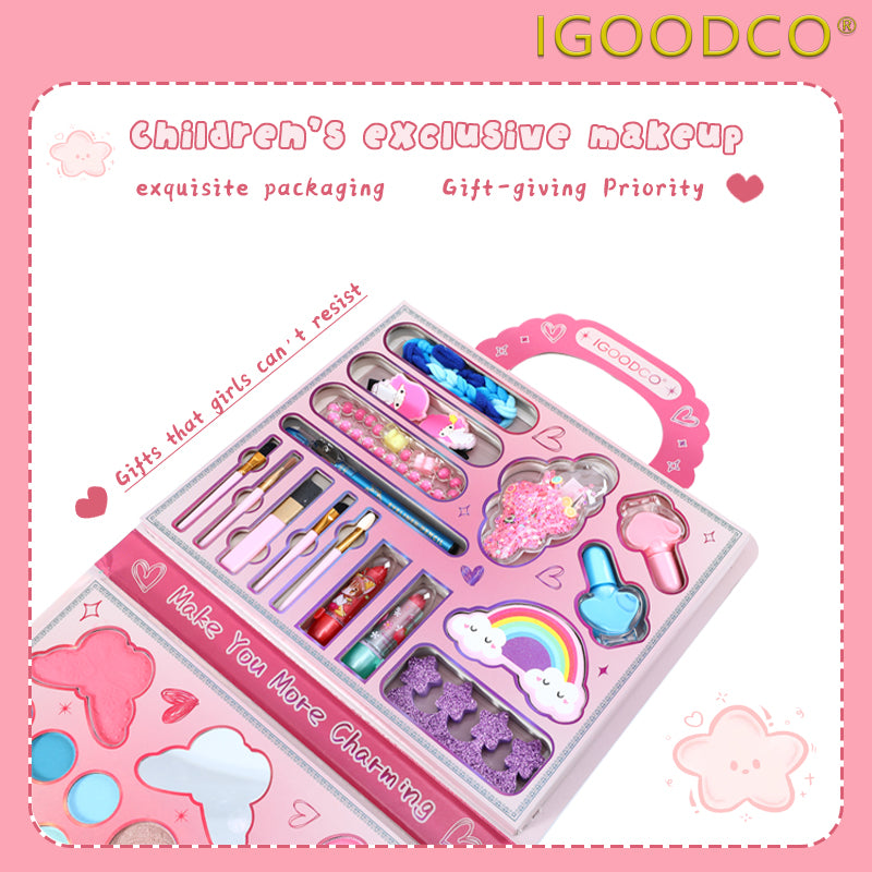 Igoodco 30-Color Kids Makeup Kit Set - Handheld Beauty Kit, Makeup Ball Cosmetic Box for 3-16 Years Old (Model Lk28589, 1Pc)