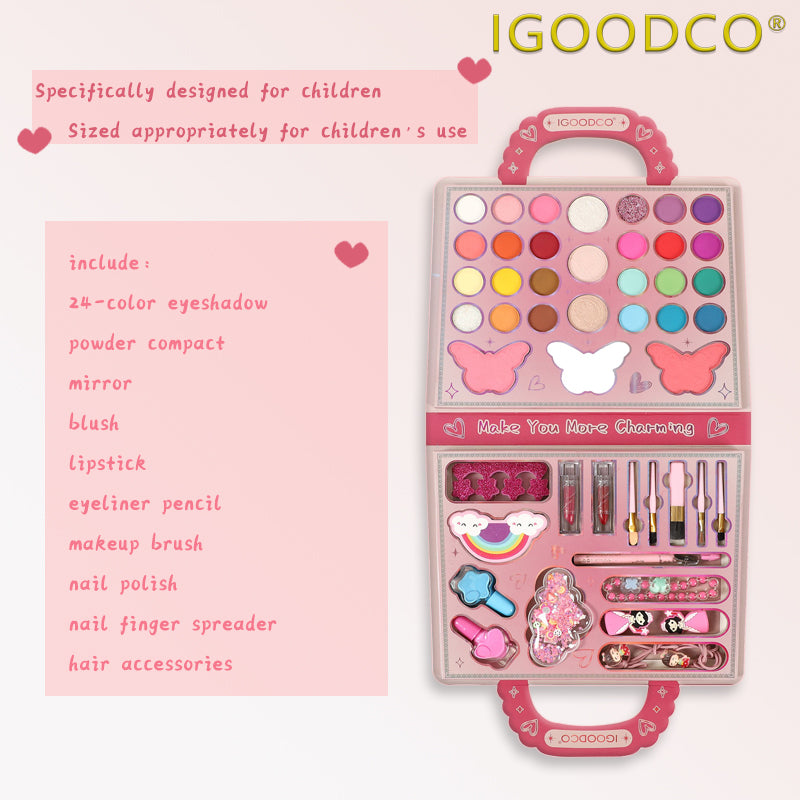 Igoodco 30-Color Kids Makeup Kit Set - Handheld Beauty Kit, Makeup Ball Cosmetic Box for 3-16 Years Old (Model Lk28589, 1Pc)