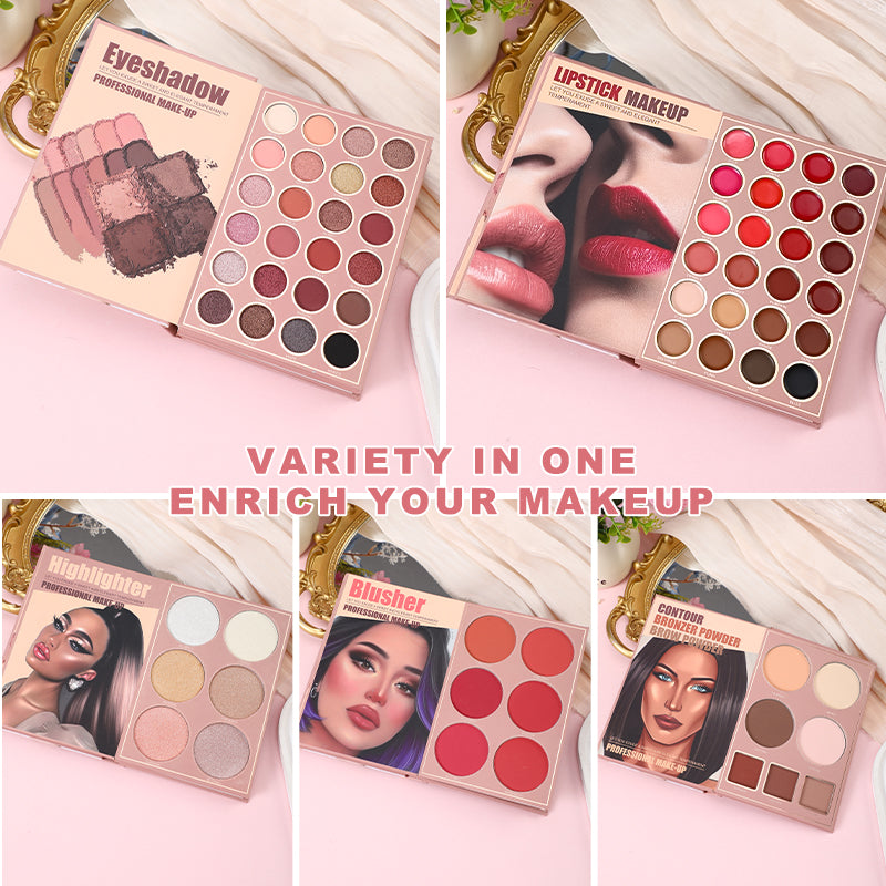 Igoodco 67-Color Compact Cosmetic Palette, Highly Pigmented Shimmer Matte Eyeshadow, Lip Gloss, Highlighter, Blush & Repair Multifunctional Book-Shape On-the-Go Makeup Kit