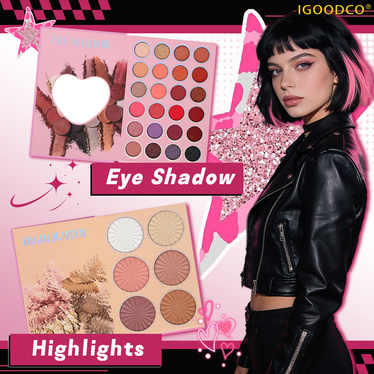 Igoodco IG5158 Women's 43-Color Dual-Textures Eyeshadow Powder Set, High-Coloring High-Gloss Makeup Kit