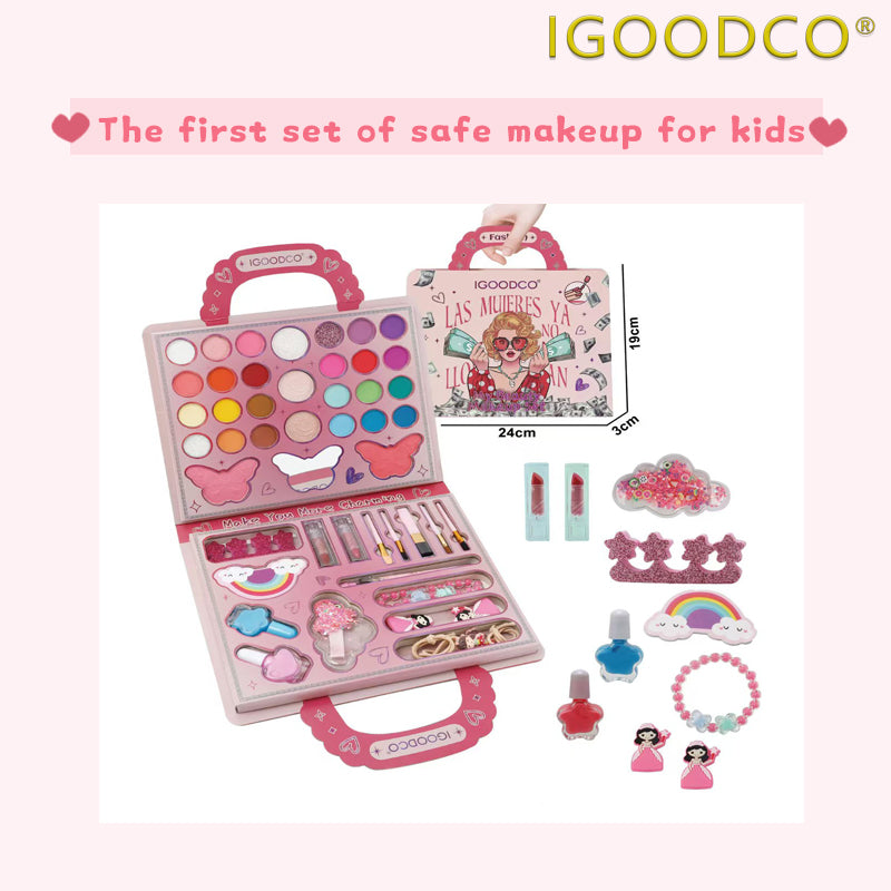 Igoodco 30-Color Kids Makeup Kit Set - Handheld Beauty Kit, Makeup Ball Cosmetic Box for 3-16 Years Old (Model Lk28589, 1Pc)