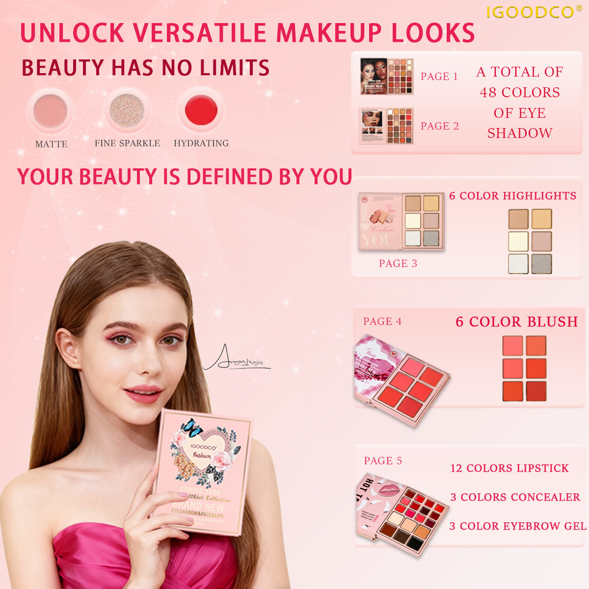 OEING 5-Page Compact Eyeshadow Palette - 78 Highly Pigmented Shades Including Glossy, Matte, Glitter Shimmer Finishes - Professional Cosmetic Pigment Makeup Palette