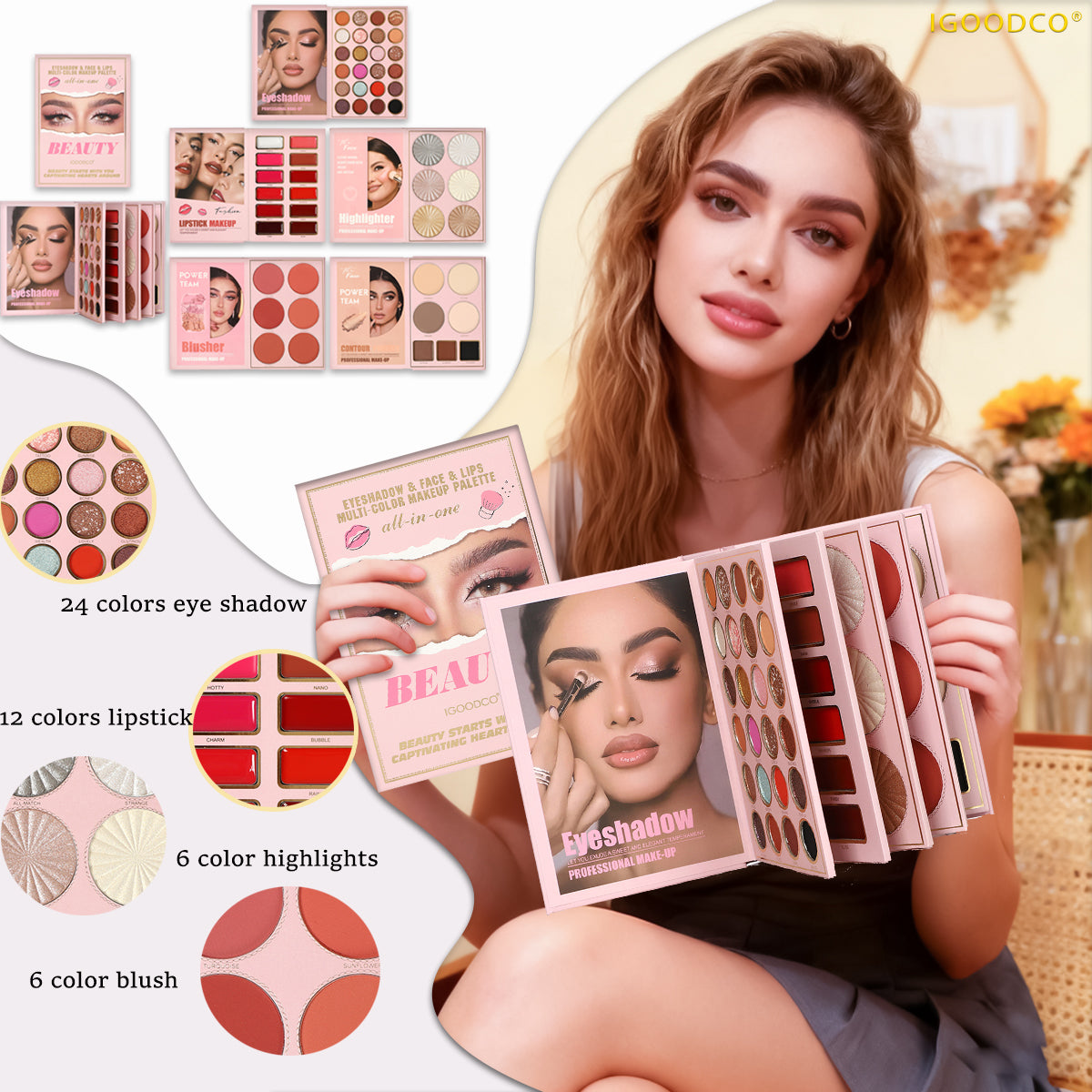 IGOODCO IG3130 Eyeshadow Palette - Glitter & Matte Sequins Eye Makeup Products for Stage Use, 12+6+6 Sets with Lipsticks, Highlights, Blush, Beauty Cosmetics, Ideal Gifts for Women