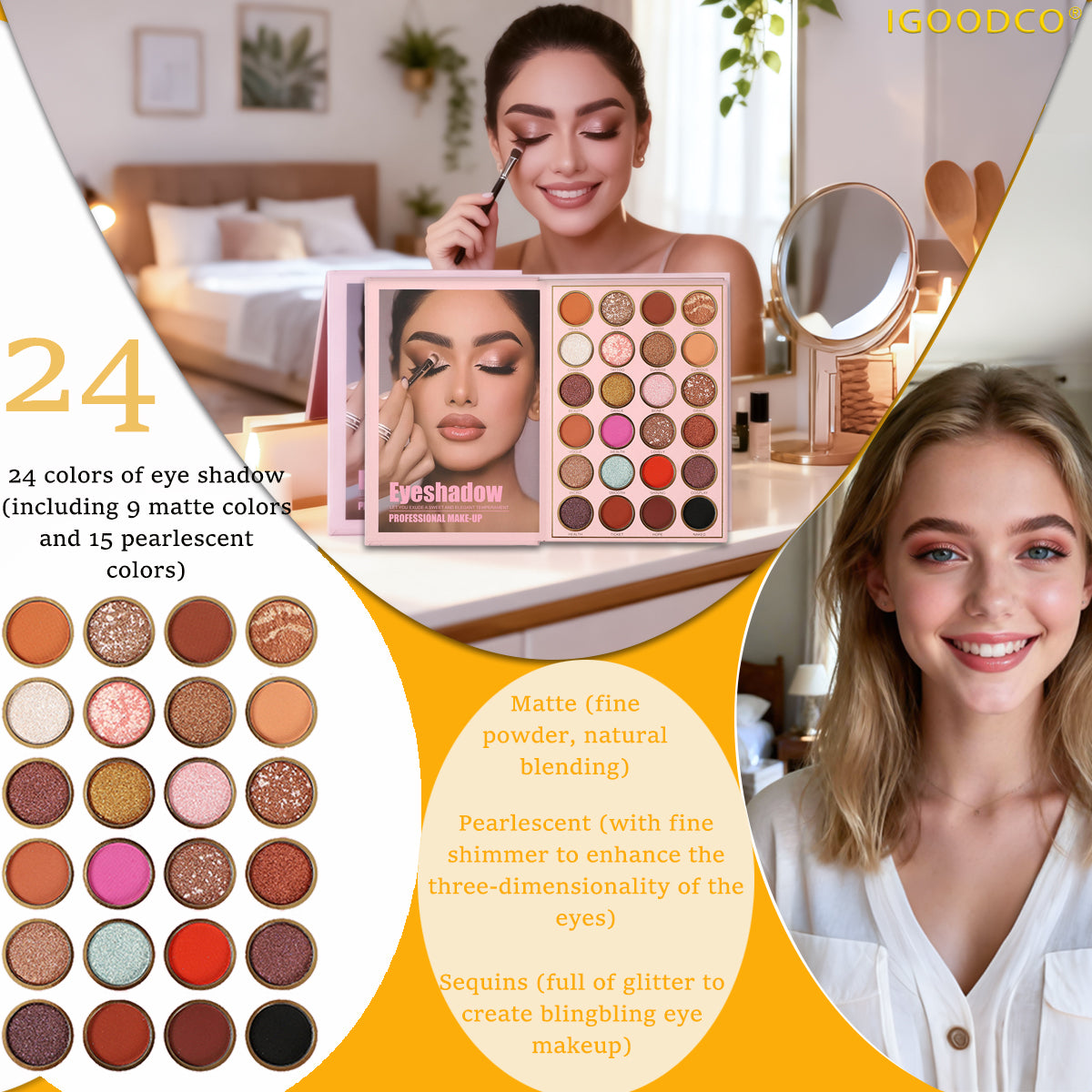 IGOODCO IG3130 Eyeshadow Palette - Glitter & Matte Sequins Eye Makeup Products for Stage Use, 12+6+6 Sets with Lipsticks, Highlights, Blush, Beauty Cosmetics, Ideal Gifts for Women