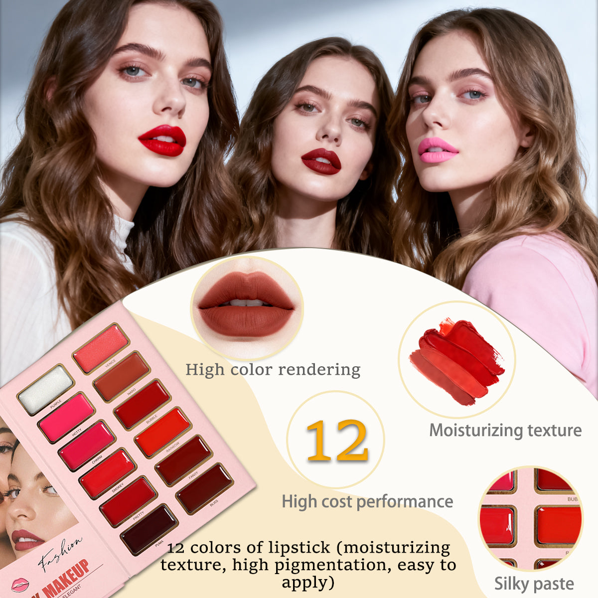 IGOODCO IG3130 Eyeshadow Palette - Glitter & Matte Sequins Eye Makeup Products for Stage Use, 12+6+6 Sets with Lipsticks, Highlights, Blush, Beauty Cosmetics, Ideal Gifts for Women